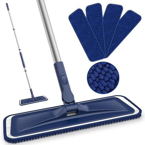 Mopa de Microfibra BPAWA para Limpieza de Pisos - Mopa Plana con 4 Almohadillas Chenille Lavables, Ideal para Madera, Vinil y Superficies Duras - - imagen 1