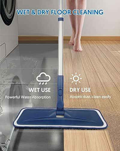 Mopa de Microfibra BPAWA para Limpieza de Pisos - Mopa Plana con 4 Almohadillas Chenille Lavables, Ideal para Madera, Vinil y Superficies Duras - - imagen 2