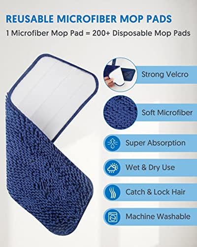 Mopa de Microfibra BPAWA para Limpieza de Pisos - Mopa Plana con 4 Almohadillas Chenille Lavables, Ideal para Madera, Vinil y Superficies Duras - - imagen 3