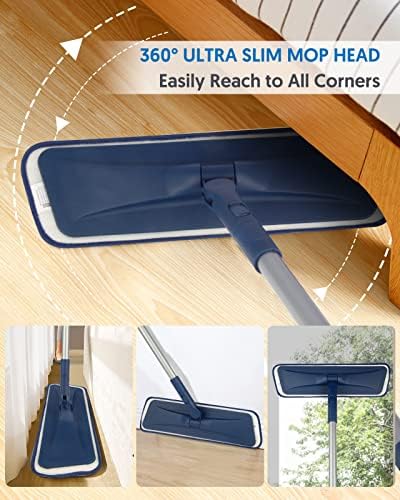 Mopa de Microfibra BPAWA para Limpieza de Pisos - Mopa Plana con 4 Almohadillas Chenille Lavables, Ideal para Madera, Vinil y Superficies Duras - - imagen 4