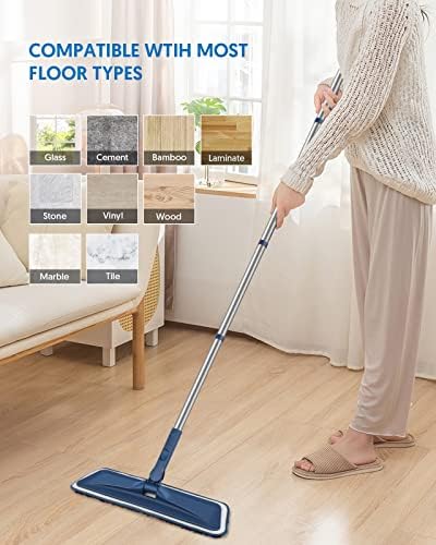 Mopa de Microfibra BPAWA para Limpieza de Pisos - Mopa Plana con 4 Almohadillas Chenille Lavables, Ideal para Madera, Vinil y Superficies Duras - - imagen 7