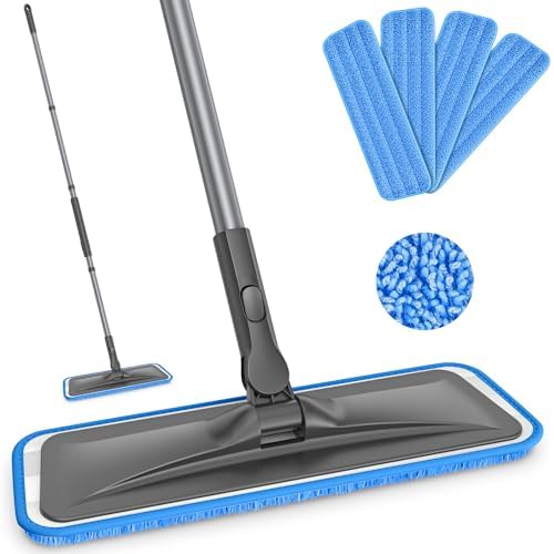 Mopa de Microfibra BPAWA para Limpieza de Pisos - Mopa Plana con 4 Almohadillas Chenille Lavables, Ideal para Madera, Vinil y Superficies Duras - - imagen 8