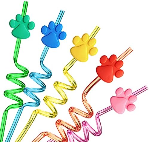 Suministros para Fiesta de Cumpleaños 24 Paw: Popotes con Huellas de Perro y 2 Cepillos de Limpieza para Decoraciones y Recuerdos de Cumpleaños de - imagen 1