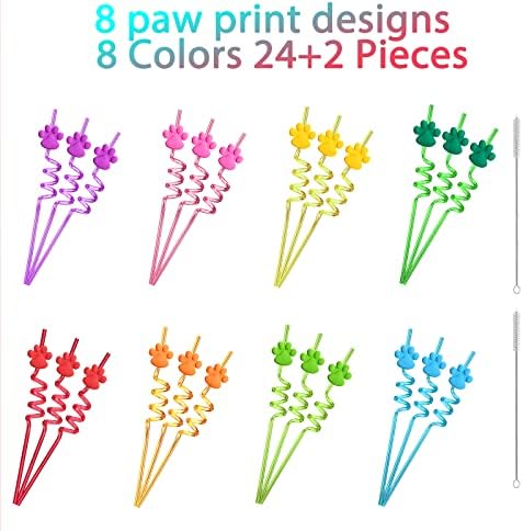 Suministros para Fiesta de Cumpleaños 24 Paw: Popotes con Huellas de Perro y 2 Cepillos de Limpieza para Decoraciones y Recuerdos de Cumpleaños de - imagen 6