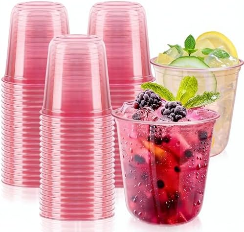 GGOLDMER 50 PZS Vasos Plásticos Rosas - Copas de Vino Desechables Sin Tallo de 12oz, Vasos para Cócteles de Fiesta, San Valentín, Baby Shower, Boda, - imagen 1