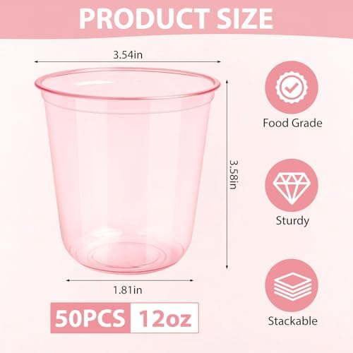 GGOLDMER 50 PZS Vasos Plásticos Rosas - Copas de Vino Desechables Sin Tallo de 12oz, Vasos para Cócteles de Fiesta, San Valentín, Baby Shower, Boda, - imagen 2
