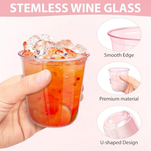 GGOLDMER 50 PZS Vasos Plásticos Rosas - Copas de Vino Desechables Sin Tallo de 12oz, Vasos para Cócteles de Fiesta, San Valentín, Baby Shower, Boda, - imagen 3