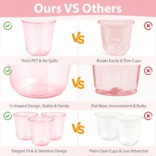GGOLDMER 50 PZS Vasos Plásticos Rosas - Copas de Vino Desechables Sin Tallo de 12oz, Vasos para Cócteles de Fiesta, San Valentín, Baby Shower, Boda, - imagen 4
