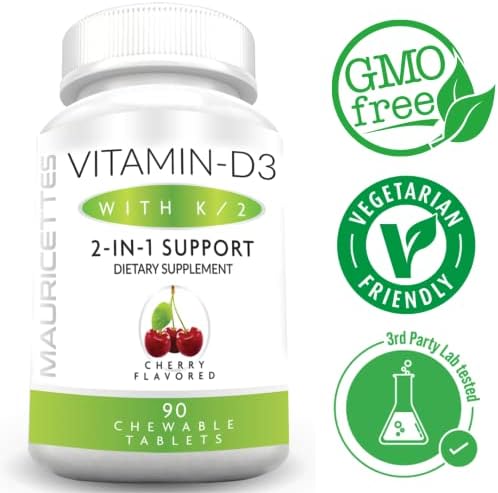 Vitaminas Masticables Mauricettes D3 con K2 – Soporte 2 en 1 para Huesos y Corazón – Refuerzo Inmunológico – Sabor Natural a Cereza – 90 Tabletas - imagen 3