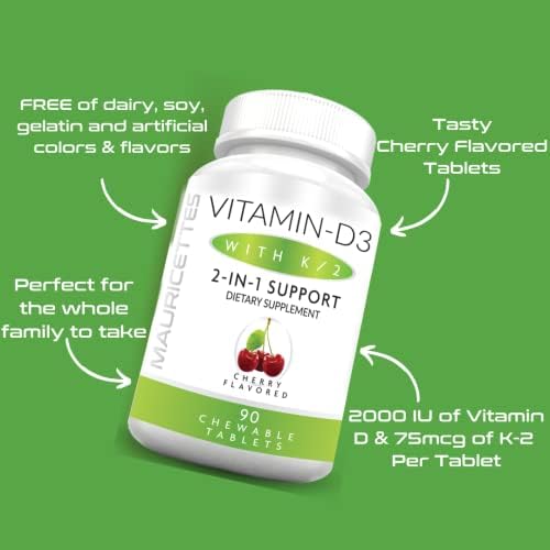 Vitaminas Masticables Mauricettes D3 con K2 – Soporte 2 en 1 para Huesos y Corazón – Refuerzo Inmunológico – Sabor Natural a Cereza – 90 Tabletas - imagen 4