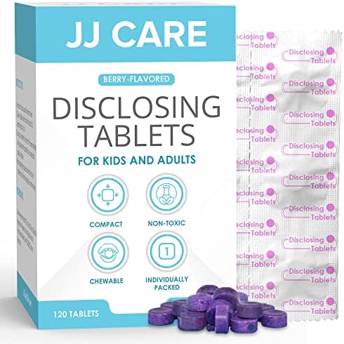 Tabletas Reveladoras JJ Care para Niños y Adultos - 120 Piezas, Tabletas de Placa Envuelta Individualmente, Sabor a Berries, Cuidado Dental para - imagen 1
