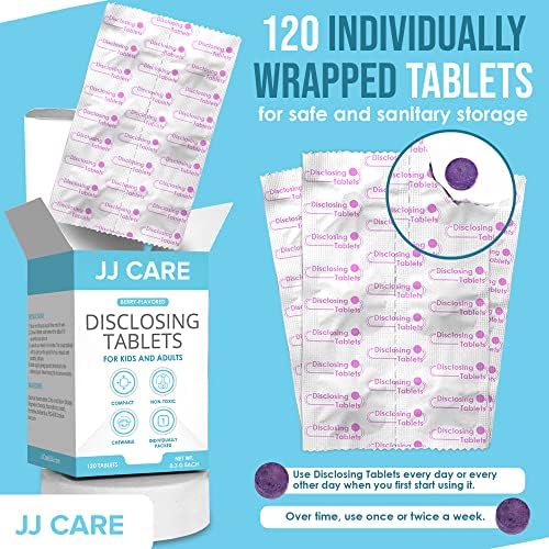 Tabletas Reveladoras JJ Care para Niños y Adultos - 120 Piezas, Tabletas de Placa Envuelta Individualmente, Sabor a Berries, Cuidado Dental para - imagen 6