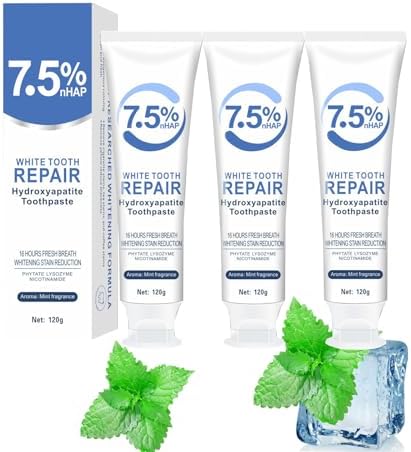 Pasta Dental 3 Pzs 7.5% Hidroxiapatita para Protección del Esmalte, Blanqueamiento y Eliminación de Manchas, Sabor Menta Suave, Uso Diario - imagen 1