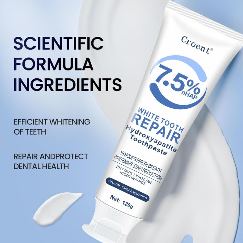 Pasta Dental 3 Pzs 7.5% Hidroxiapatita para Protección del Esmalte, Blanqueamiento y Eliminación de Manchas, Sabor Menta Suave, Uso Diario - imagen 5