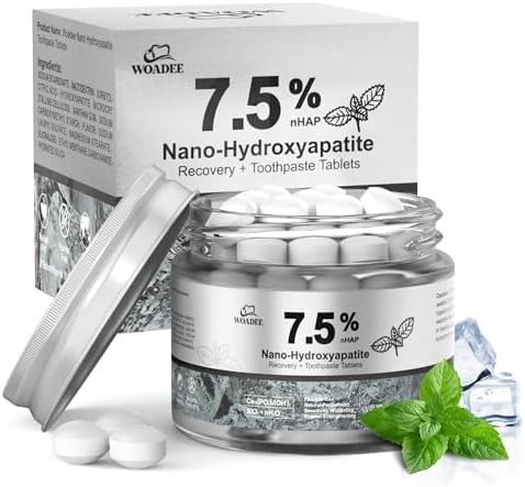 Tabletas de Pasta Dental Woadee 7.5% Nano Hidroxiapatita - Reparación de Esmalte, Blanqueamiento Sin Flúor, Sabor Menta, 62 Piezas - imagen 1