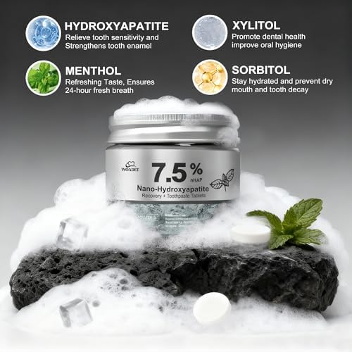 Tabletas de Pasta Dental Woadee 7.5% Nano Hidroxiapatita - Reparación de Esmalte, Blanqueamiento Sin Flúor, Sabor Menta, 62 Piezas - imagen 5