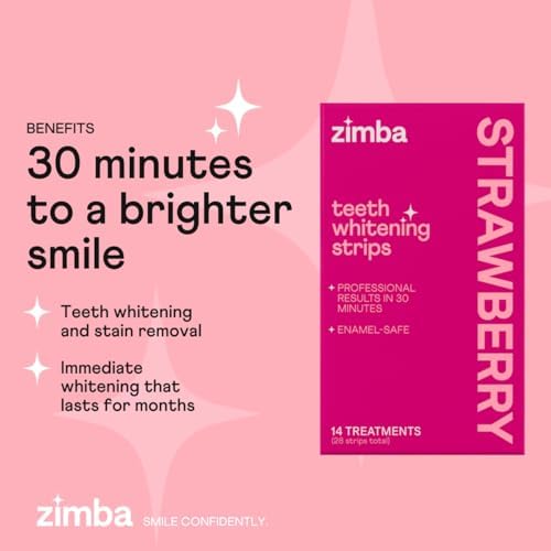 Tiras Blanqueadoras de Dientes con Sabor a Fresa Zimba | Veganas, Seguras para el Esmalte, Blanqueador con Peróxido de Hidrógeno | Tratamiento de 14 - imagen 2