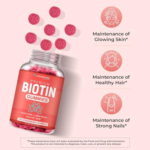 Gomitas de Biotina LifeCentric Health para Adultos | Biotina Máxima de 10000mcg | Suplemento Vegano para Cabello, Piel y Uñas | 100 Unidades - imagen 3