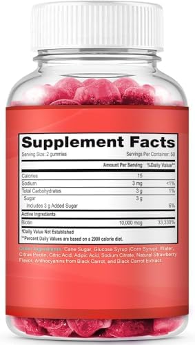 Gomitas de Biotina LifeCentric Health para Adultos | Biotina Máxima de 10000mcg | Suplemento Vegano para Cabello, Piel y Uñas | 100 Unidades - imagen 7