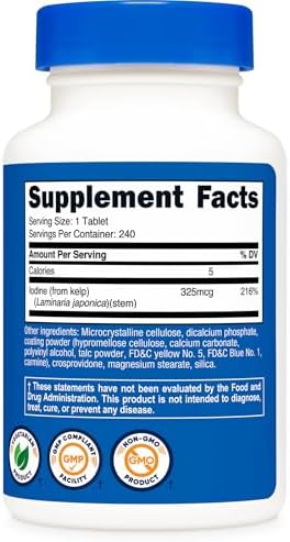 Tabletas de Kelp Nutricost, 325mcg de Yodo, 240 Tabletas - Sin OGM, Sin Gluten - imagen 5