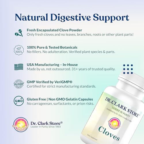 Suplemento de Clavos Dr. Clark Store 500mg para la Comodidad Digestiva y Limpieza Interna, 100 Cápsulas de Gelatina, 100 Días de Bienestar Botánico, - imagen 7