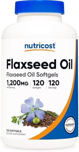 Aceite de Semilla de Linaza Nutricost 1200mg, 120 cápsulas blandas - Sin OGM, Sin Gluten - imagen 1