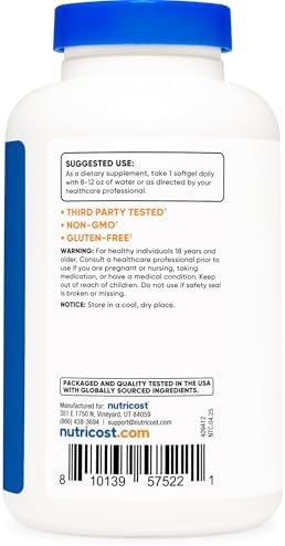 Aceite de Semilla de Linaza Nutricost 1200mg, 120 cápsulas blandas - Sin OGM, Sin Gluten - imagen 4