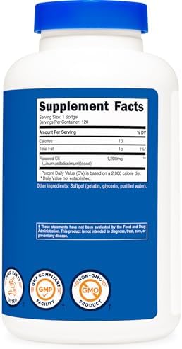 Aceite de Semilla de Linaza Nutricost 1200mg, 120 cápsulas blandas - Sin OGM, Sin Gluten - imagen 5