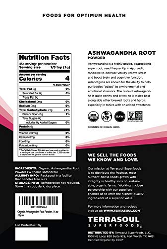 Terrasoul Superfoods Polvo de Raíz de Ashwagandha Orgánico, 1 Lb - Adaptógeno para el Estrés | Puede Mejorar el Sueño | Probado en Laboratorio para - imagen 2