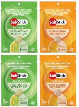 SaltStick FASTCHEWS® Re sellables, Paquete Variado de 4 con Naranja Ácida y Limón-Lima Refrescante - imagen 1