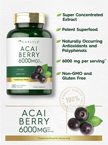 Suplemento de Acai Berry Carlyle | 250 Cápsulas | Extracto Herbal Tradicional | Libre de GMO y Gluten - imagen 3