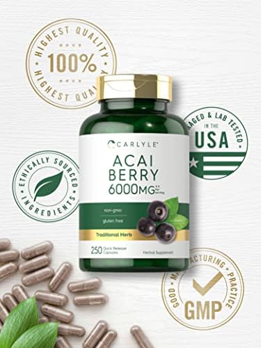 Suplemento de Acai Berry Carlyle | 250 Cápsulas | Extracto Herbal Tradicional | Libre de GMO y Gluten - imagen 4