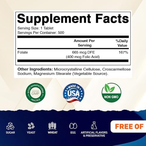 Ácido Fólico Vitamatic 400 mcg - 500 Tabletas Vegetarianas - Vitamina B9 - imagen 2