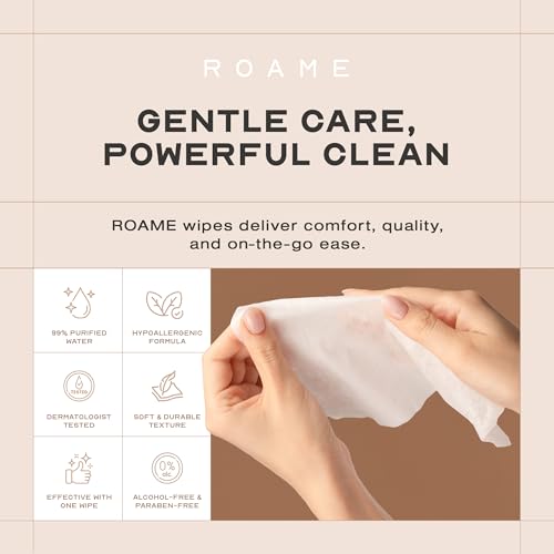 Toallitas Húmedas ROAME Desechables, Seguras para Baño y Séptico, Hipoalergénicas, Sin Fragancia, 99% Agua Purificada con Hamamelis y Aloe Vera, - imagen 2