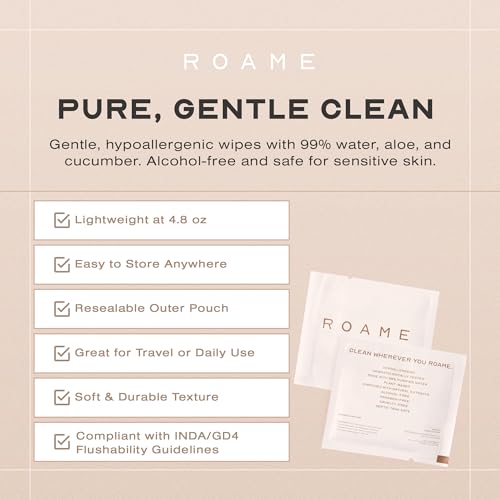 Toallitas Húmedas ROAME Desechables, Seguras para Baño y Séptico, Hipoalergénicas, Sin Fragancia, 99% Agua Purificada con Hamamelis y Aloe Vera, - imagen 5