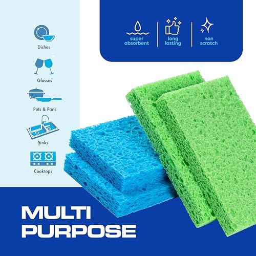 Esponjas de Cocina SCRUBIT 48 Piezas para Limpiar Platos - Esponjas de Limpieza Sin Rayones - Empaque Puede Variar, Esponjas de Celulosa Natural - imagen 4