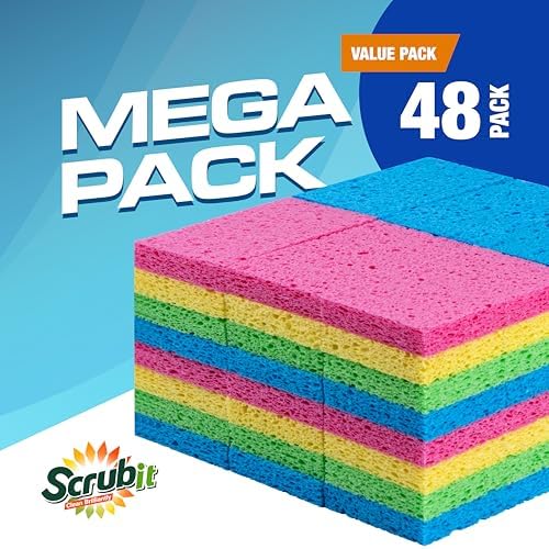 Esponjas de Cocina SCRUBIT 48 Piezas para Limpiar Platos - Esponjas de Limpieza Sin Rayones - Empaque Puede Variar, Esponjas de Celulosa Natural - imagen 5