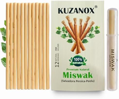 KUZANOX Palitos de Miswak para Dientes Paquete de 12 con Soporte - Cepillos Naturales para Aliento Fresco - Miswak Orgánico Salvadora Persica Sellado - imagen 1