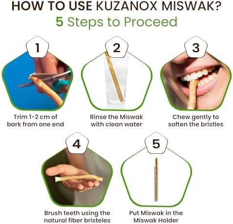 KUZANOX Palitos de Miswak para Dientes Paquete de 12 con Soporte - Cepillos Naturales para Aliento Fresco - Miswak Orgánico Salvadora Persica Sellado - imagen 3