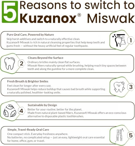 KUZANOX Palitos de Miswak para Dientes Paquete de 12 con Soporte - Cepillos Naturales para Aliento Fresco - Miswak Orgánico Salvadora Persica Sellado - imagen 4