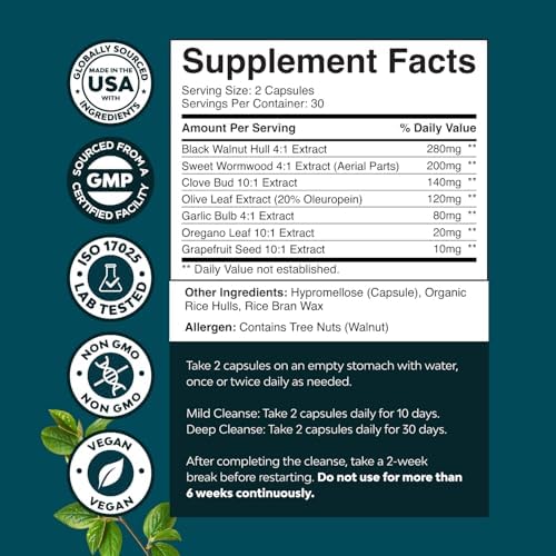 Suplemento Herbal PARA-X para la Salud Digestiva - Apoyo Inmunológico con Nogal Negro, Ajenjo y Clavos - Detox Intestinal - 60 Cápsulas - Hecho en - imagen 8