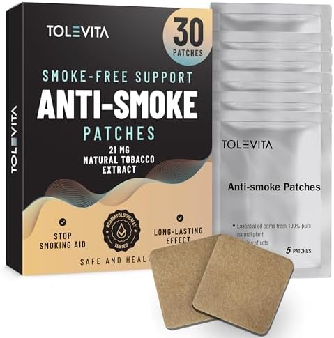 Parches Herbales Anti-Humo TOLEVITA Beige 21 mg | Parches para Dejar de Fumar y Reducir Ansias | 30 Parches para un Estilo de Vida Saludable - imagen 1
