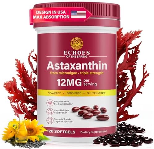 Astaxantina 12mg – Suplemento Antioxidante Natural de Haematococcus Pluvialis, Triple Fuerza para Ojos, Piel, Articulaciones e Inmunidad (120 - imagen 1