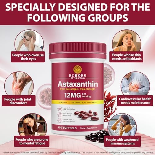 Astaxantina 12mg – Suplemento Antioxidante Natural de Haematococcus Pluvialis, Triple Fuerza para Ojos, Piel, Articulaciones e Inmunidad (120 - imagen 2