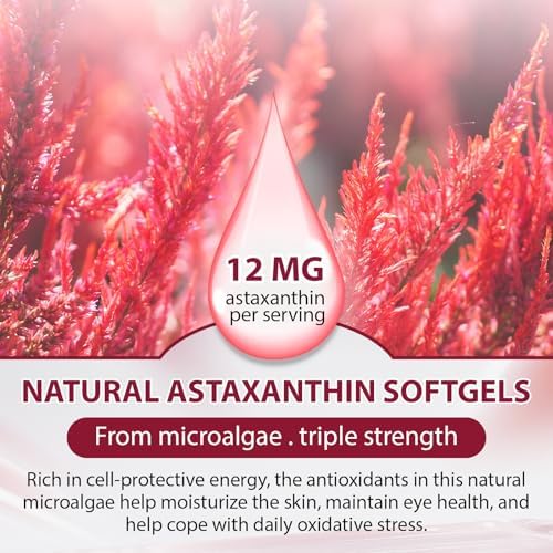 Astaxantina 12mg – Suplemento Antioxidante Natural de Haematococcus Pluvialis, Triple Fuerza para Ojos, Piel, Articulaciones e Inmunidad (120 - imagen 3
