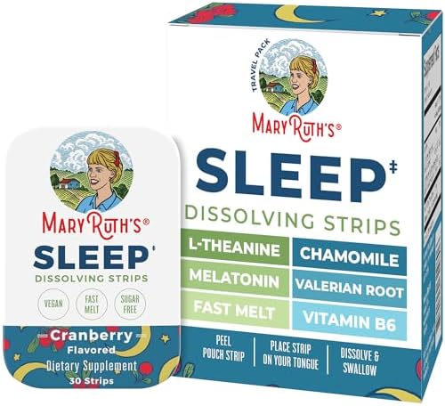 Tiras para Dormir MaryRuth's | L Teanina | Flor de Manzanilla | Melatonina 5mg | Raíz de Valeriana | Vitamina B6 | Sin Azúcar | Sabor a Arándano | - imagen 1