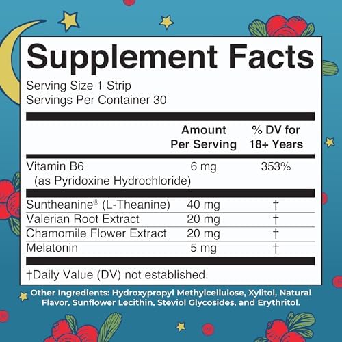 Tiras para Dormir MaryRuth's | L Teanina | Flor de Manzanilla | Melatonina 5mg | Raíz de Valeriana | Vitamina B6 | Sin Azúcar | Sabor a Arándano | - imagen 2