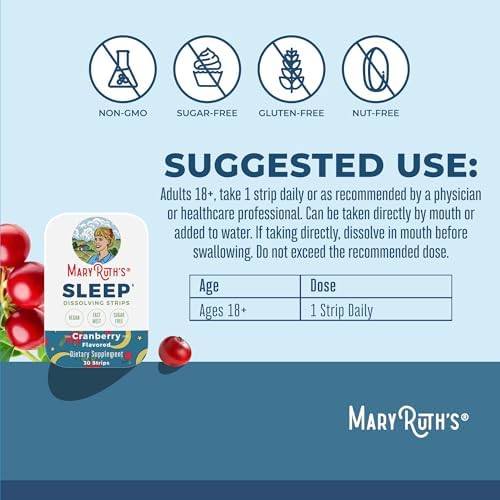 Tiras para Dormir MaryRuth's | L Teanina | Flor de Manzanilla | Melatonina 5mg | Raíz de Valeriana | Vitamina B6 | Sin Azúcar | Sabor a Arándano | - imagen 3