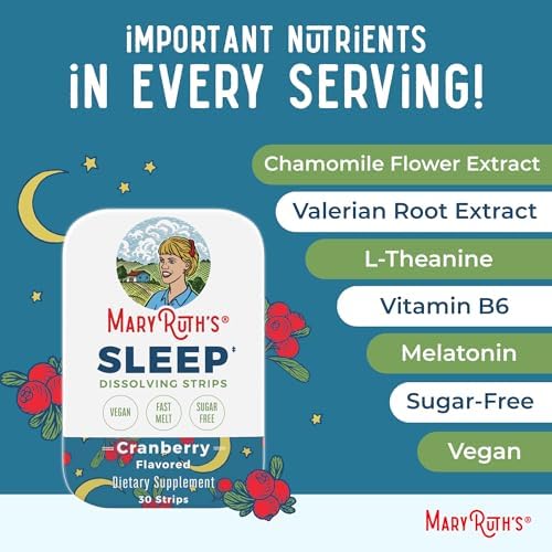Tiras para Dormir MaryRuth's | L Teanina | Flor de Manzanilla | Melatonina 5mg | Raíz de Valeriana | Vitamina B6 | Sin Azúcar | Sabor a Arándano | - imagen 7