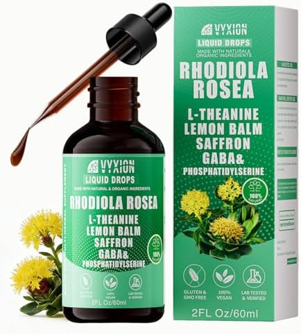 Tintura de Rhodiola Rosea Vyxion, Apoya el Ánimo, la Calma y el Enfoque, Gotas Líquidas de 10 en 1 con Azafrán, GABA y L-Teanina, Vegana, Sin - imagen 1